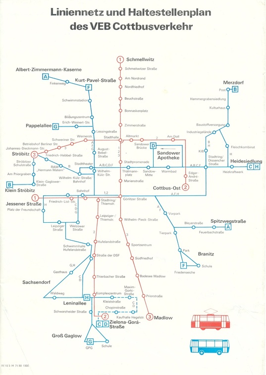 1980 Cottbus (Liniennetz des VEB Cottbusverkehr)