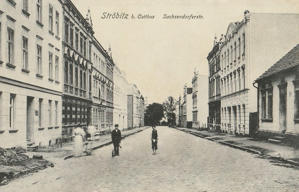 AK Ströbitz b. Cottbus Sachsendorferstraße gel. 1908-Kopie bearbeitet.jpg